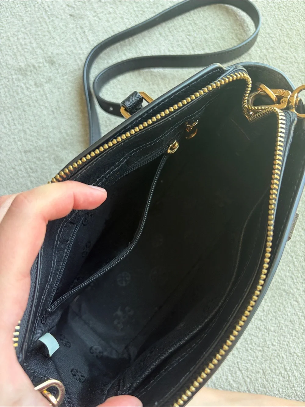 Tory Burch Black Saffiano Mini Satchel with Gold Hardware